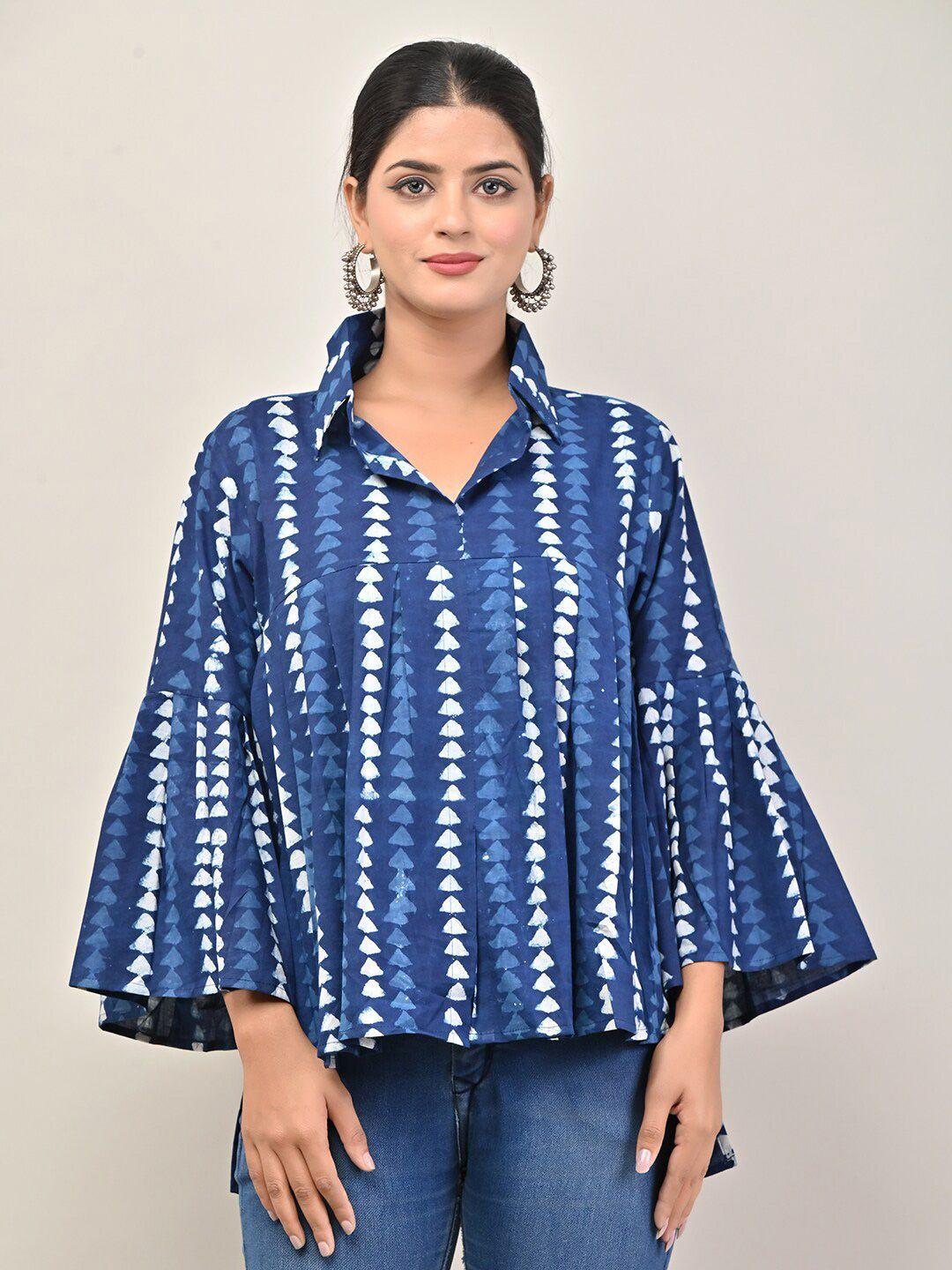 cyu navy blue & white geometric print top