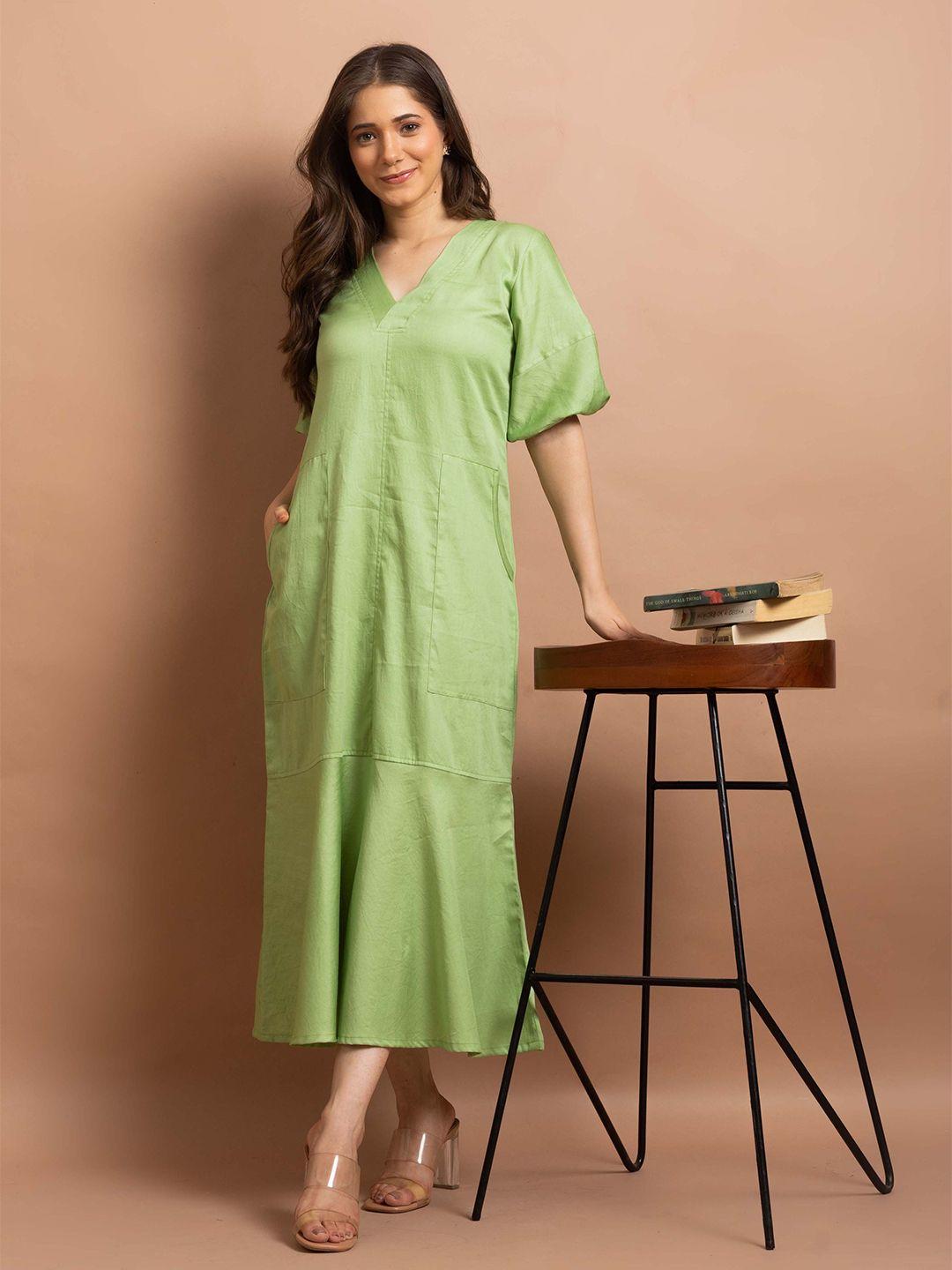 cyu women sold cotton a-line midi dress