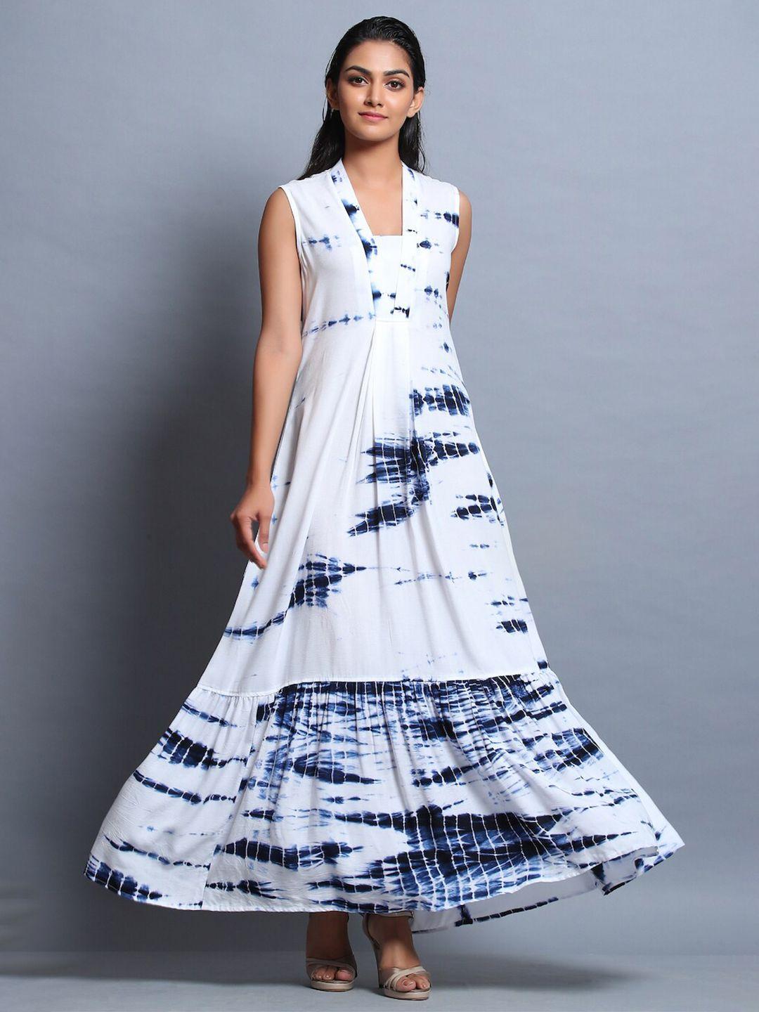 cyu women white & blue shibori maxi dress