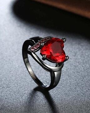cz crystal embellished heart design ring
