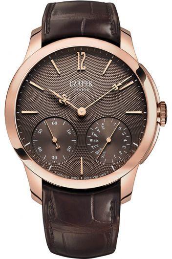 czapek quai des bergues brown dial manual winding watch with leather strap for men - 1241