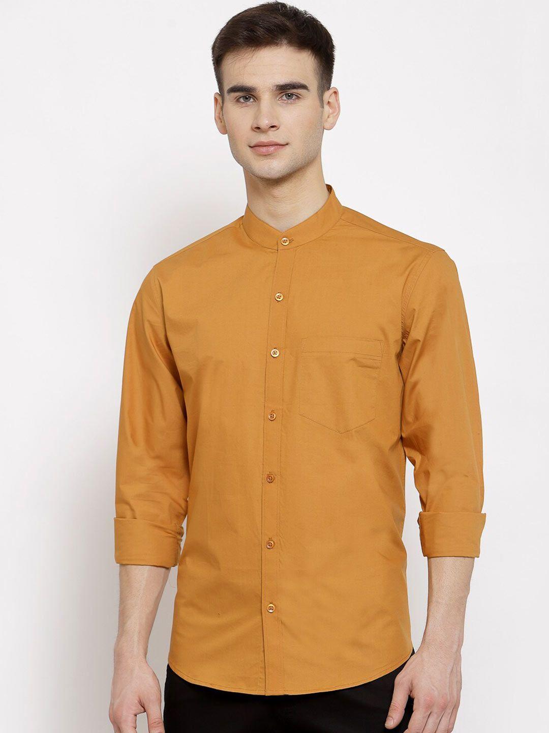 d kumar men mustard solid standard casual shirt