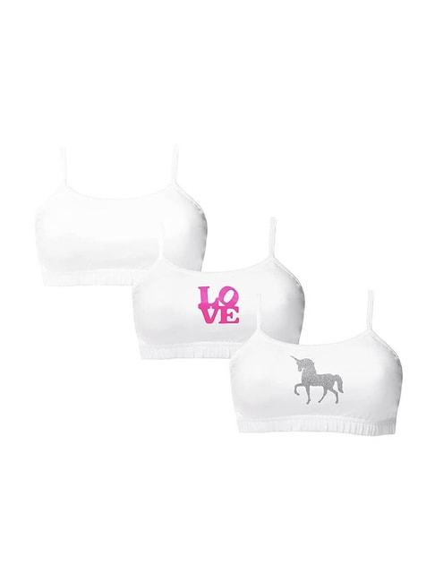 d'chica kids white cotton printed bras - pack of 3