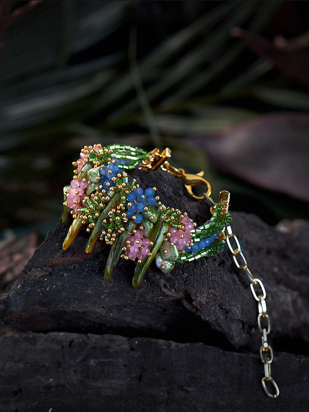 d'oro women gold-toned & green handcrafted bracelet