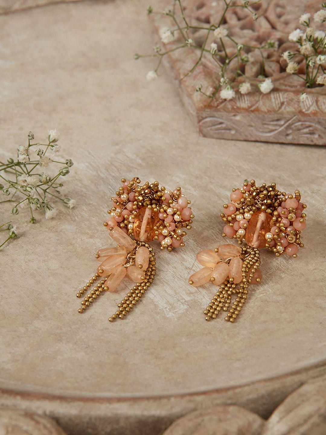 d'oro gold-plated beaded contemporary drop earrings