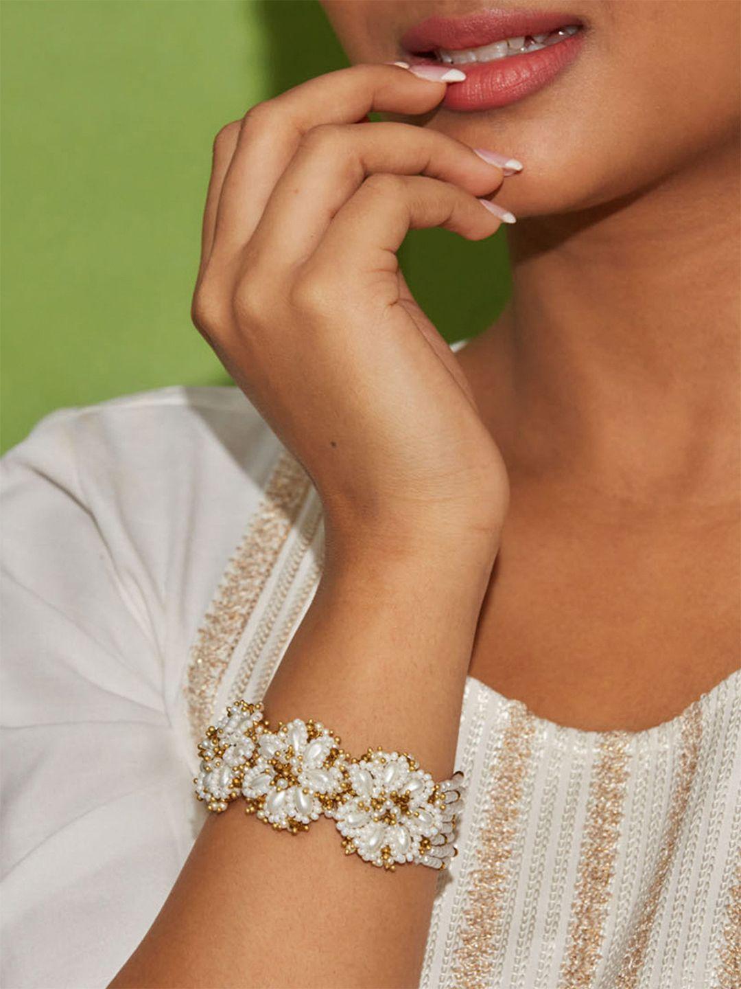 d'oro women white pearls gold-plated charm bracelet