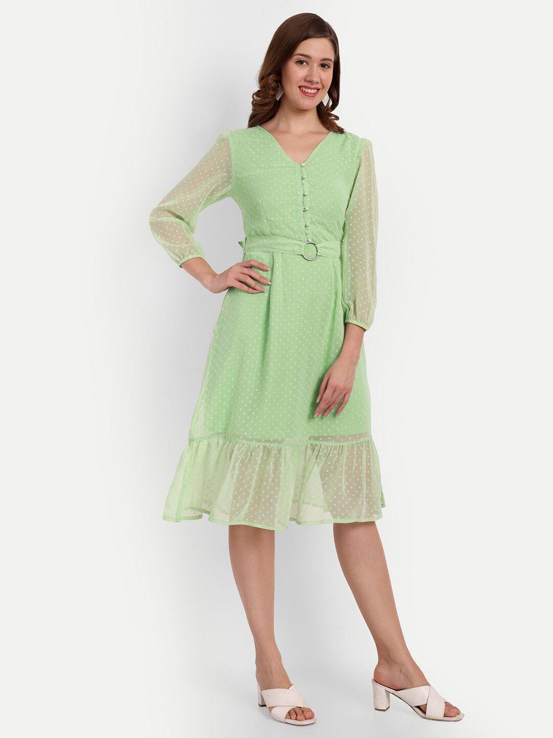 d 'vesh lime green puff sleeve georgette fit & flare dress