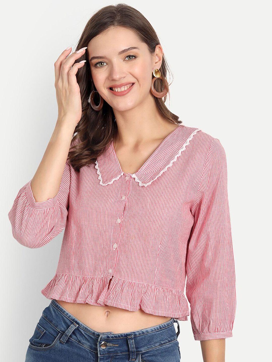 d 'vesh striped ruffles lace crop top