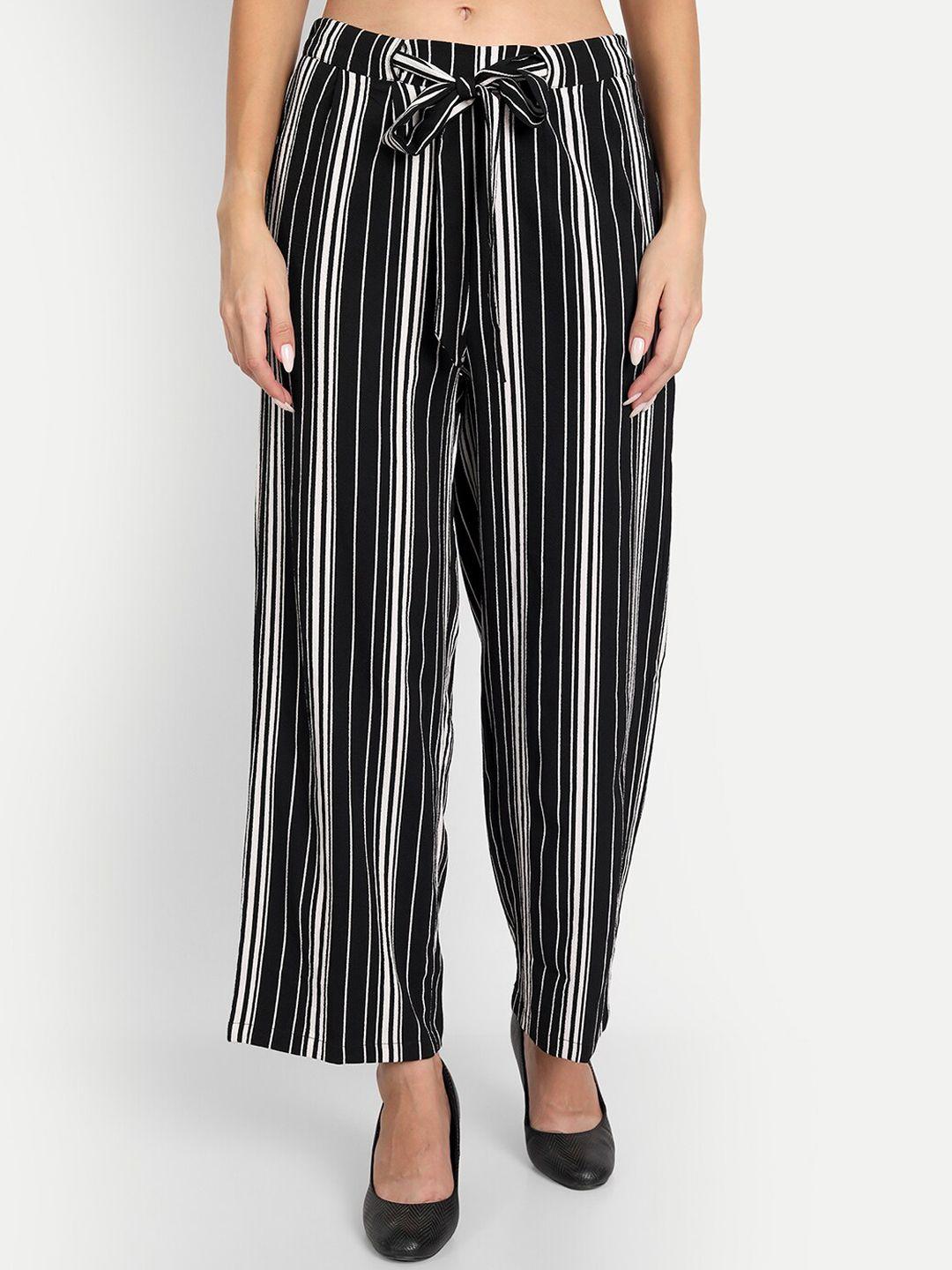 d 'vesh women black striped loose fit high-rise trousers