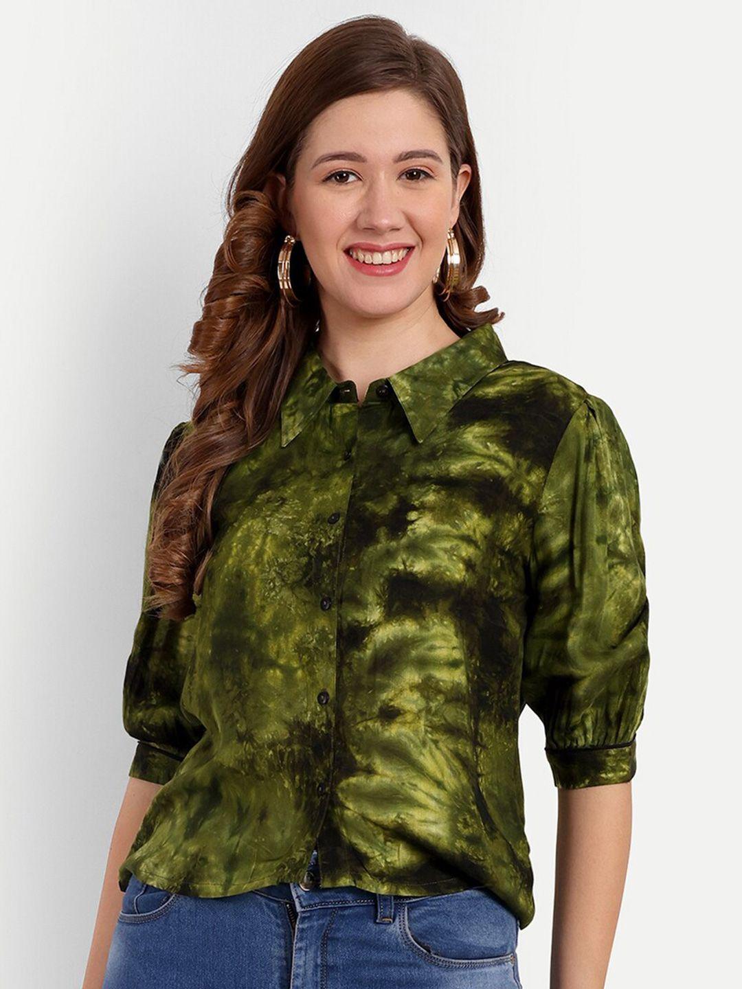 d 'vesh women green opaque printed casual shirt