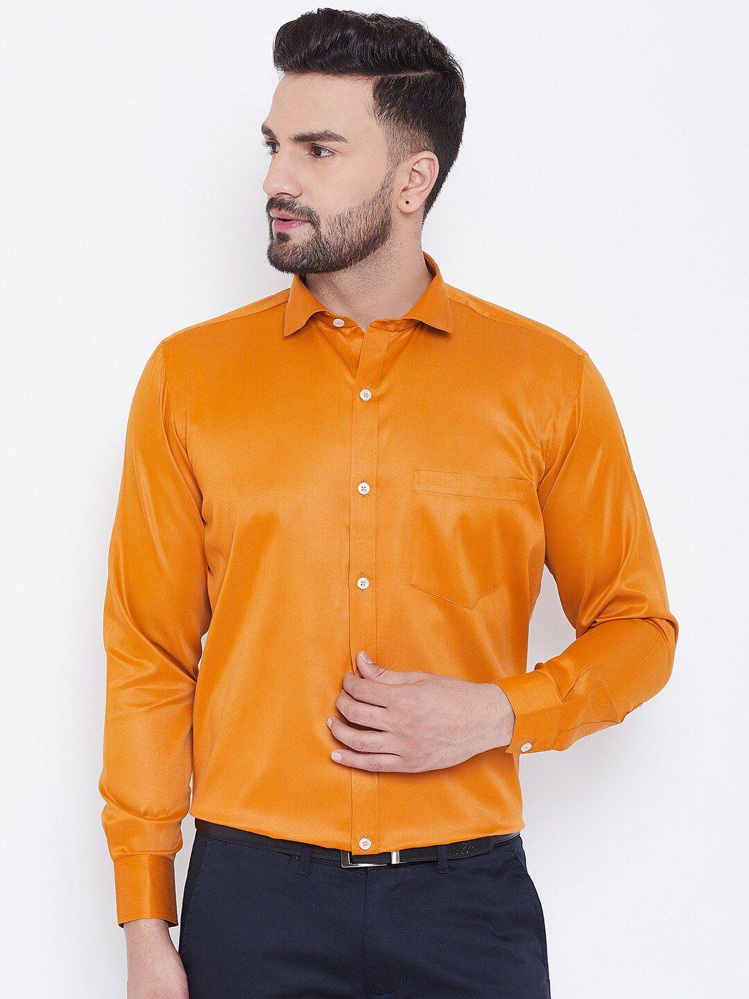 d kumar men orange standard formal satin shirt