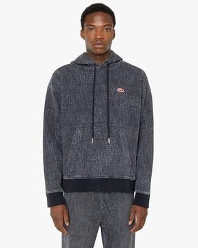 d-um-rib micro print loose fit track denim hoodie