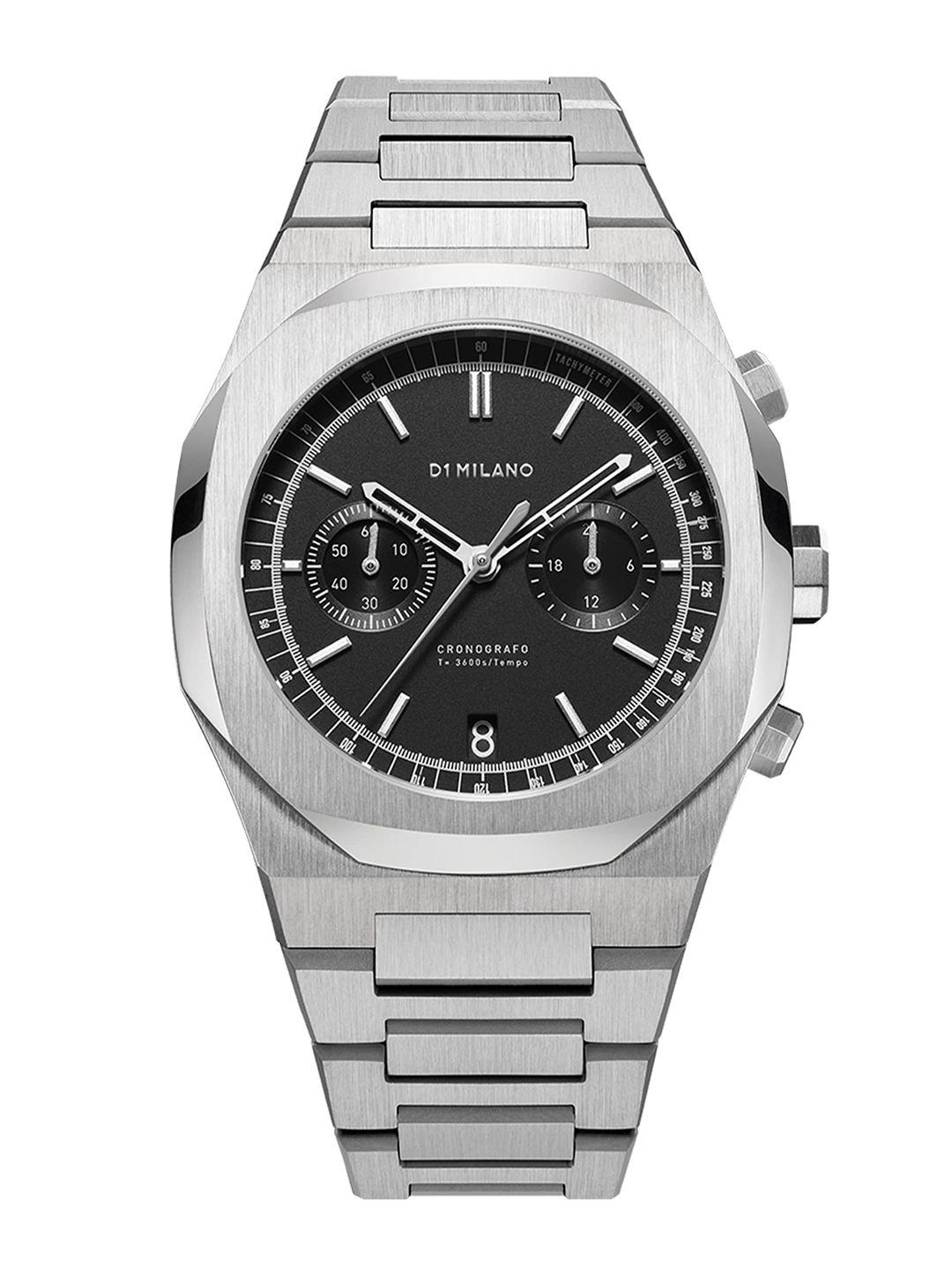 d1 milano men black dial & silver-toned straps chronograph analogue watch 1911343