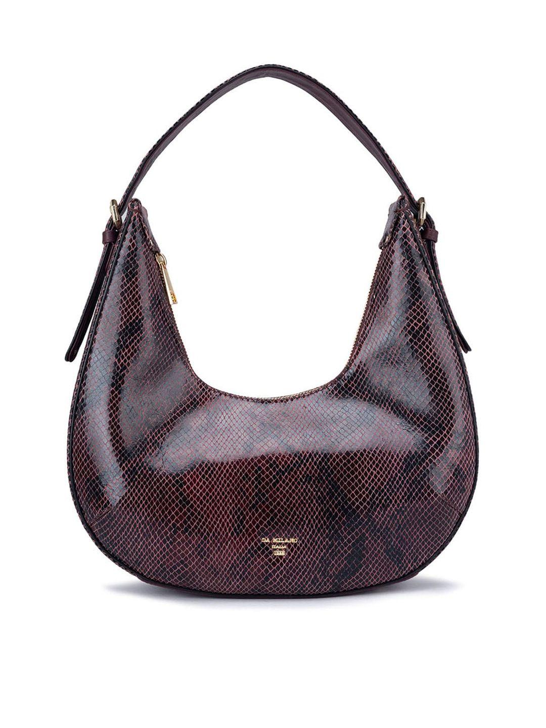 da milano maroon textured leather structured hobo bag with cut work