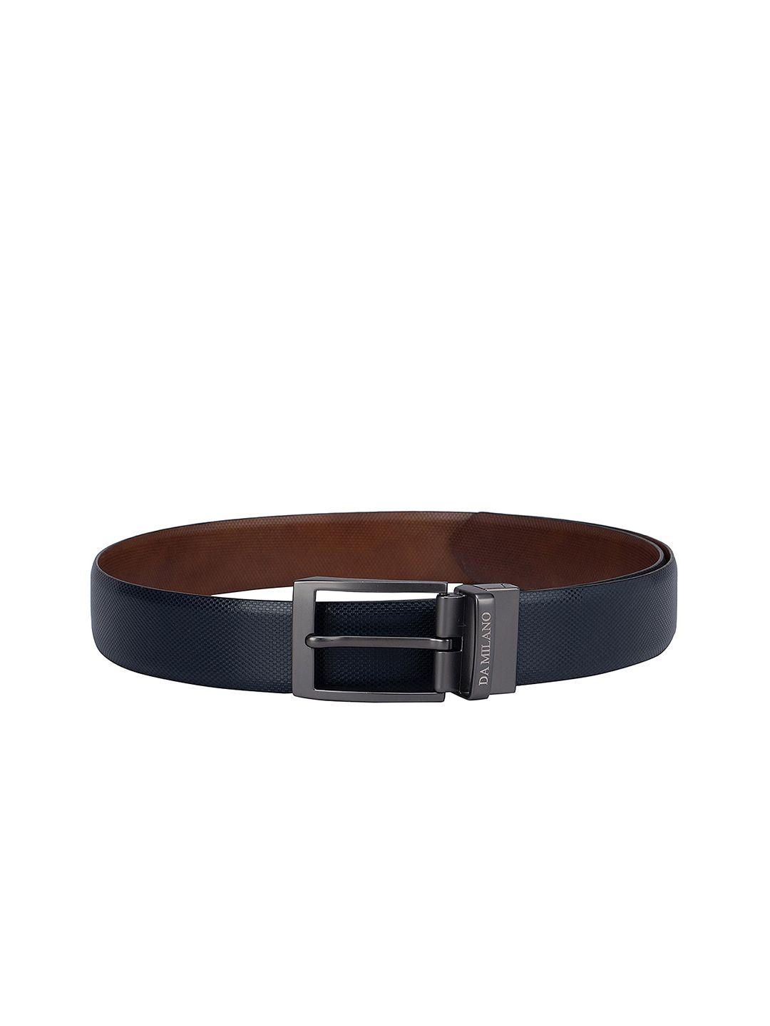da milano men navy blue & brown textured reversible leather belt
