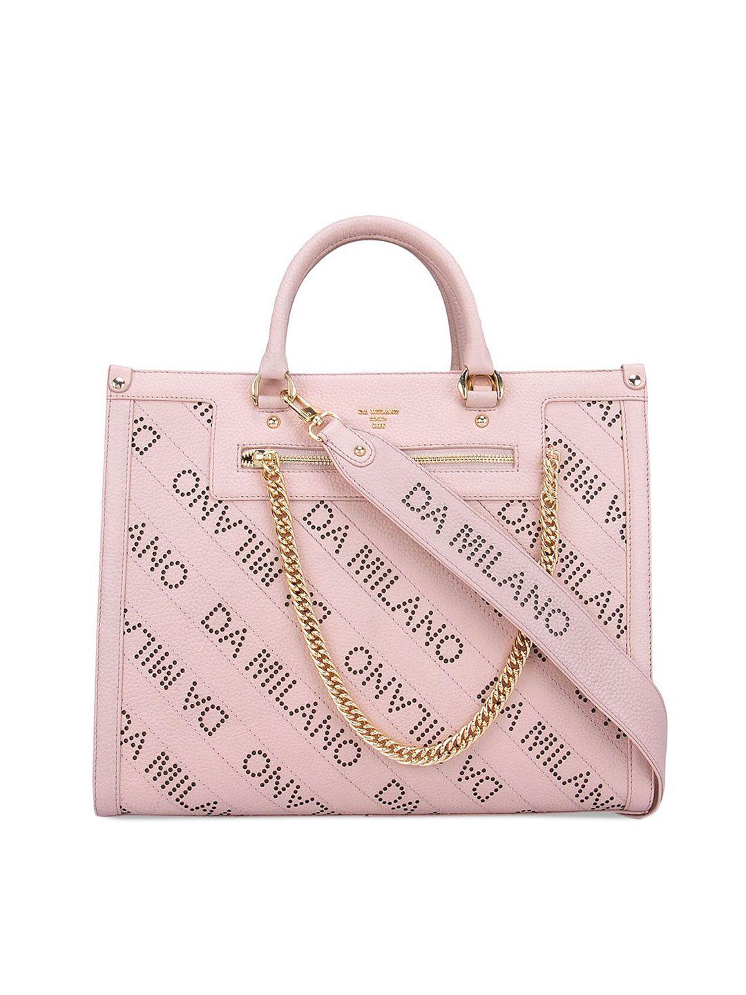 da milano women pink textured leather structured handheld bag