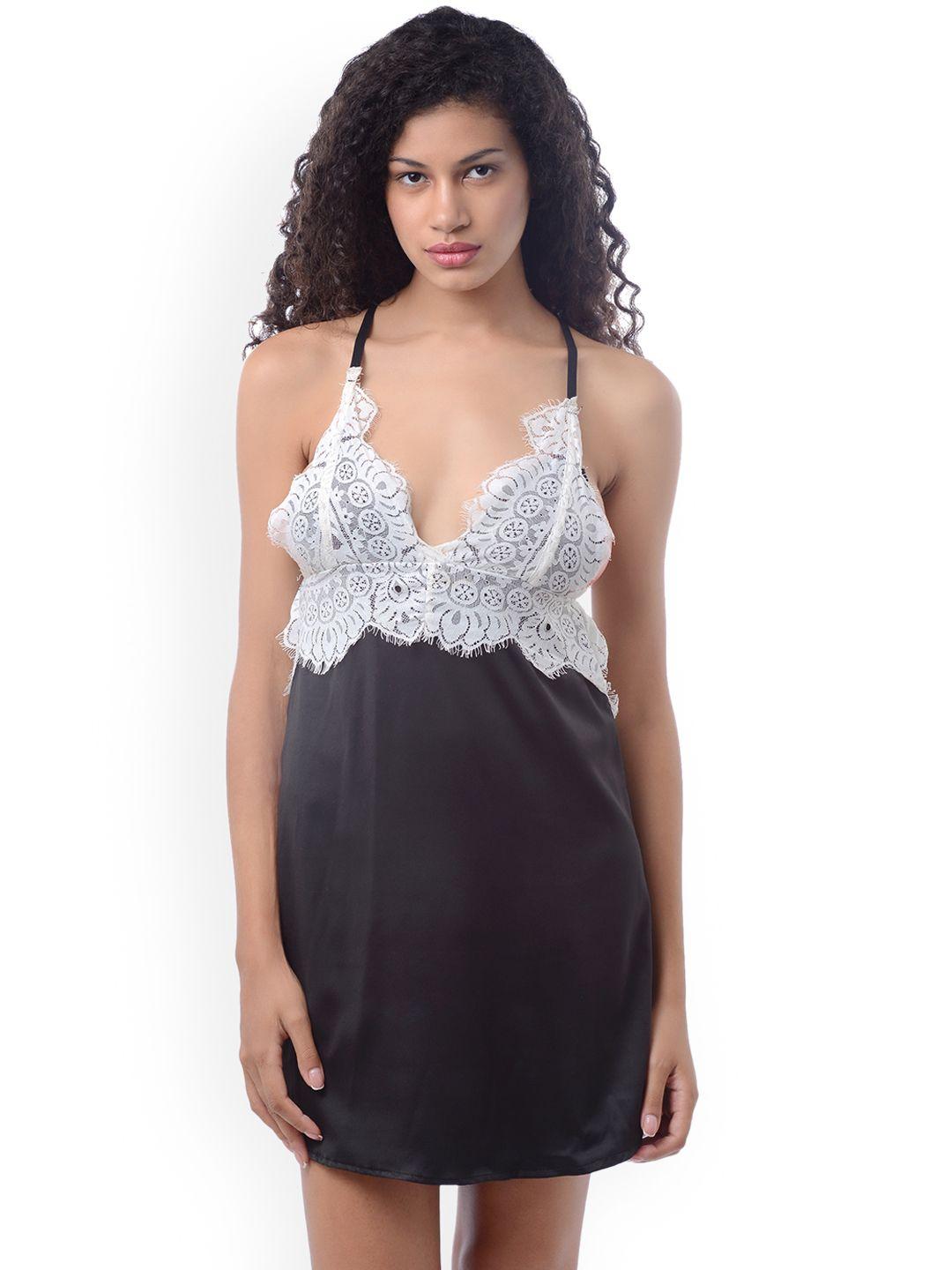 da intimo black & white solid lace baby doll dib247