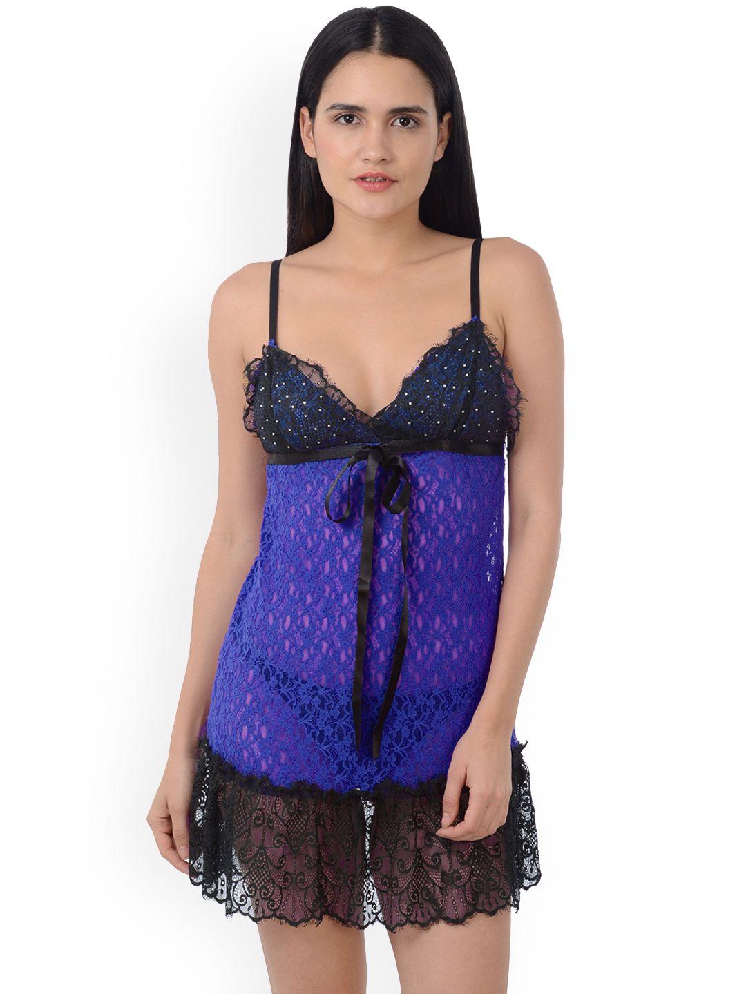 da intimo blue & black solid baby doll dib-262