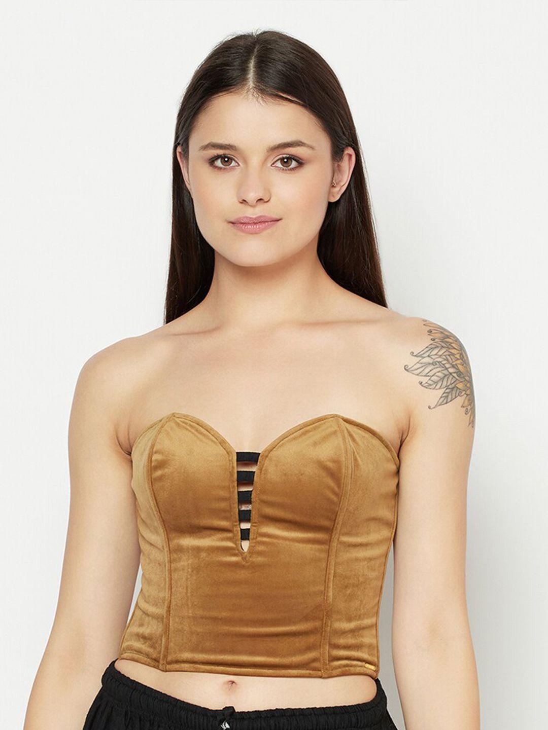 da intimo camel brown criss cross back suede corset di-1336 camel-i21