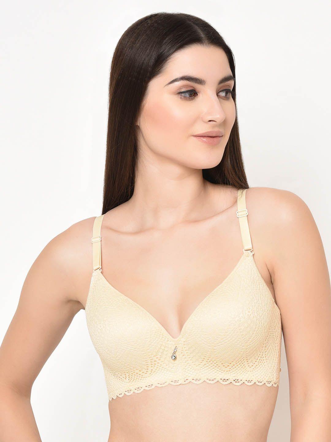 da intimo cream-coloured lace underwired lightly padded everyday bra di-1278-c20