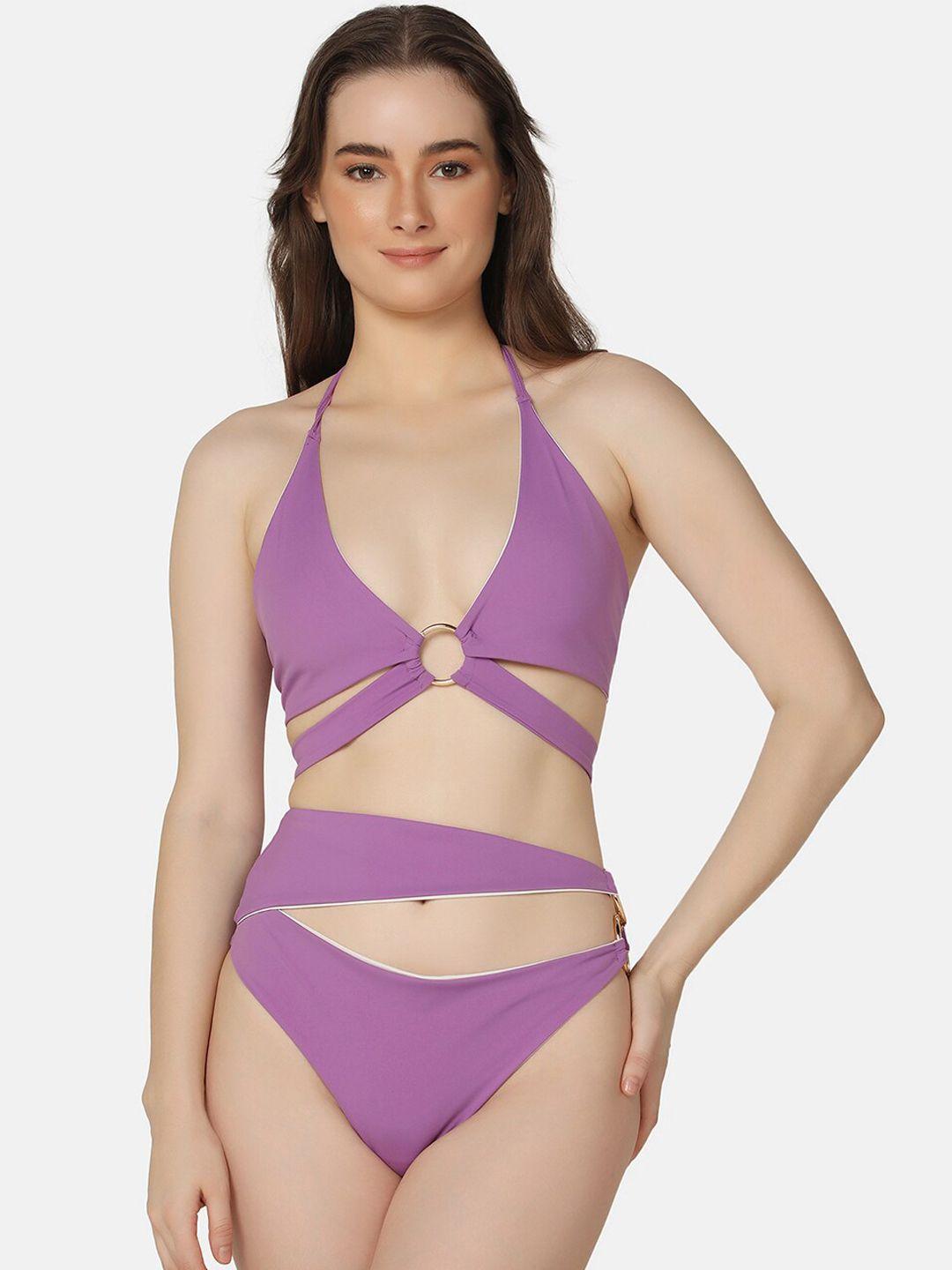 da intimo lavender medium coverage cut out swim set