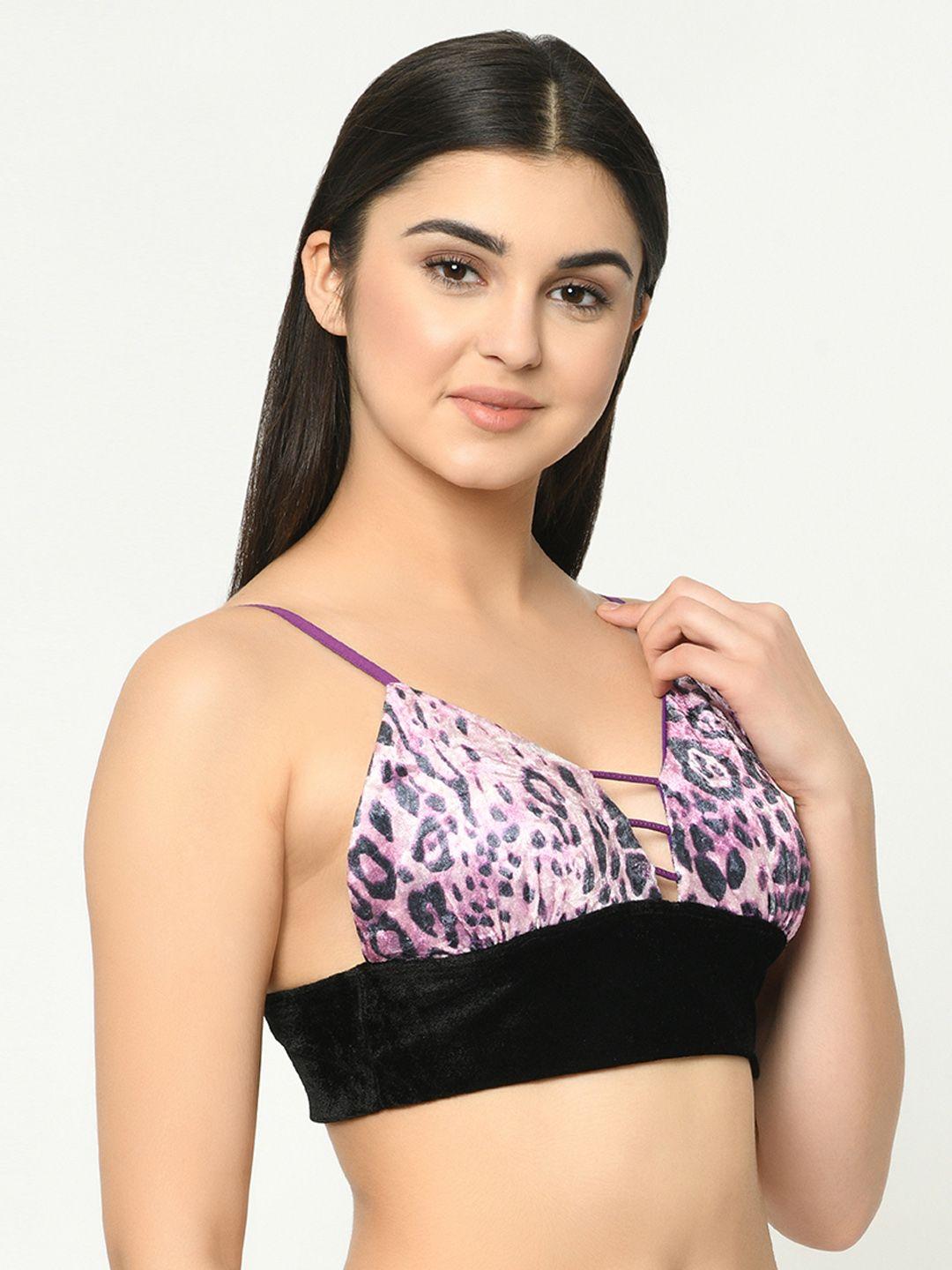 da intimo purple & black animal print non-wired non padded bralette bra di-1263