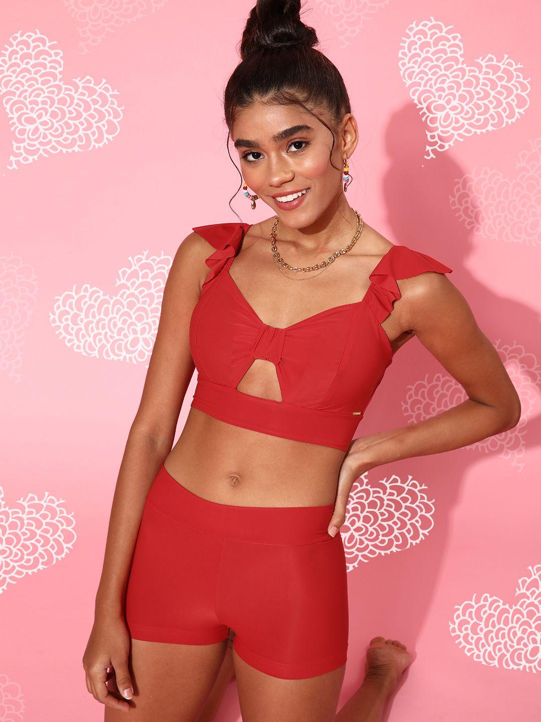 da intimo red ruffle bralette with boy shorts