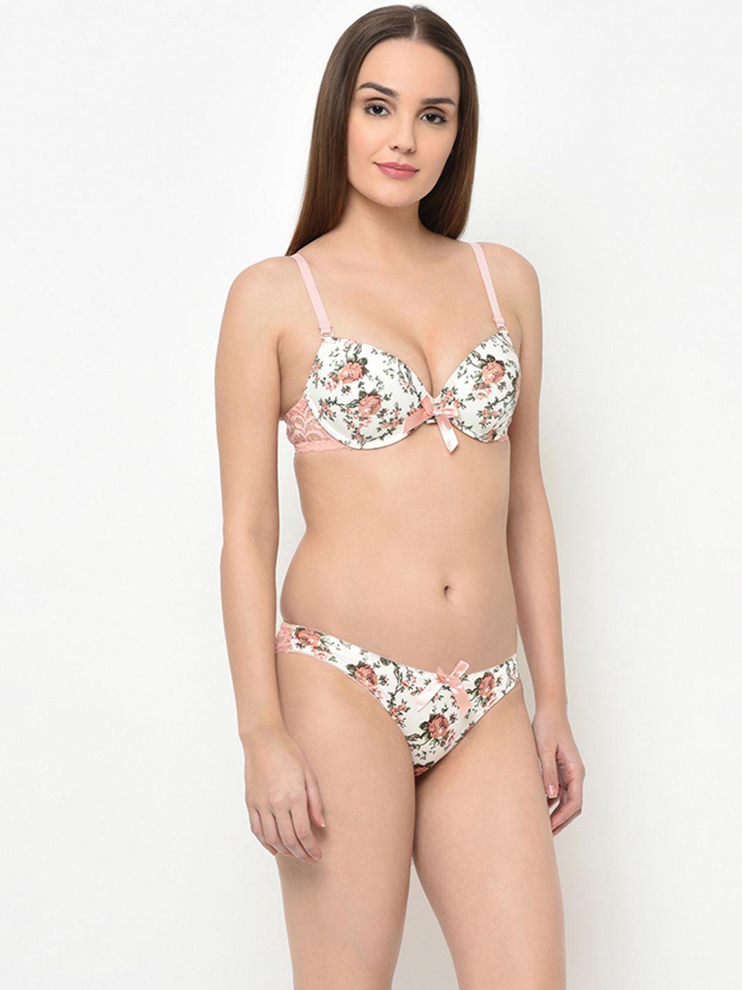 da intimo women beige & white printed lingerie set di-1269