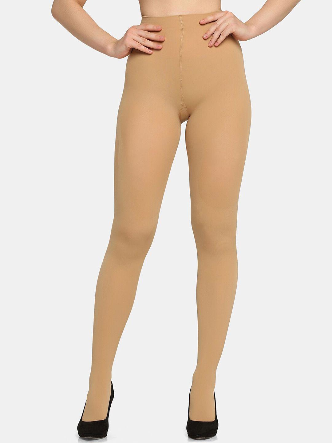 da intimo women beige solid semi-sheer stockings