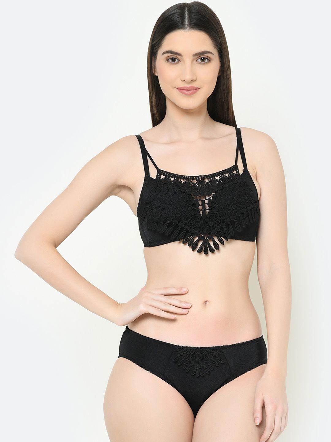 da intimo women black solid lace trimmed bralette lingerie set di-1285 black-c20