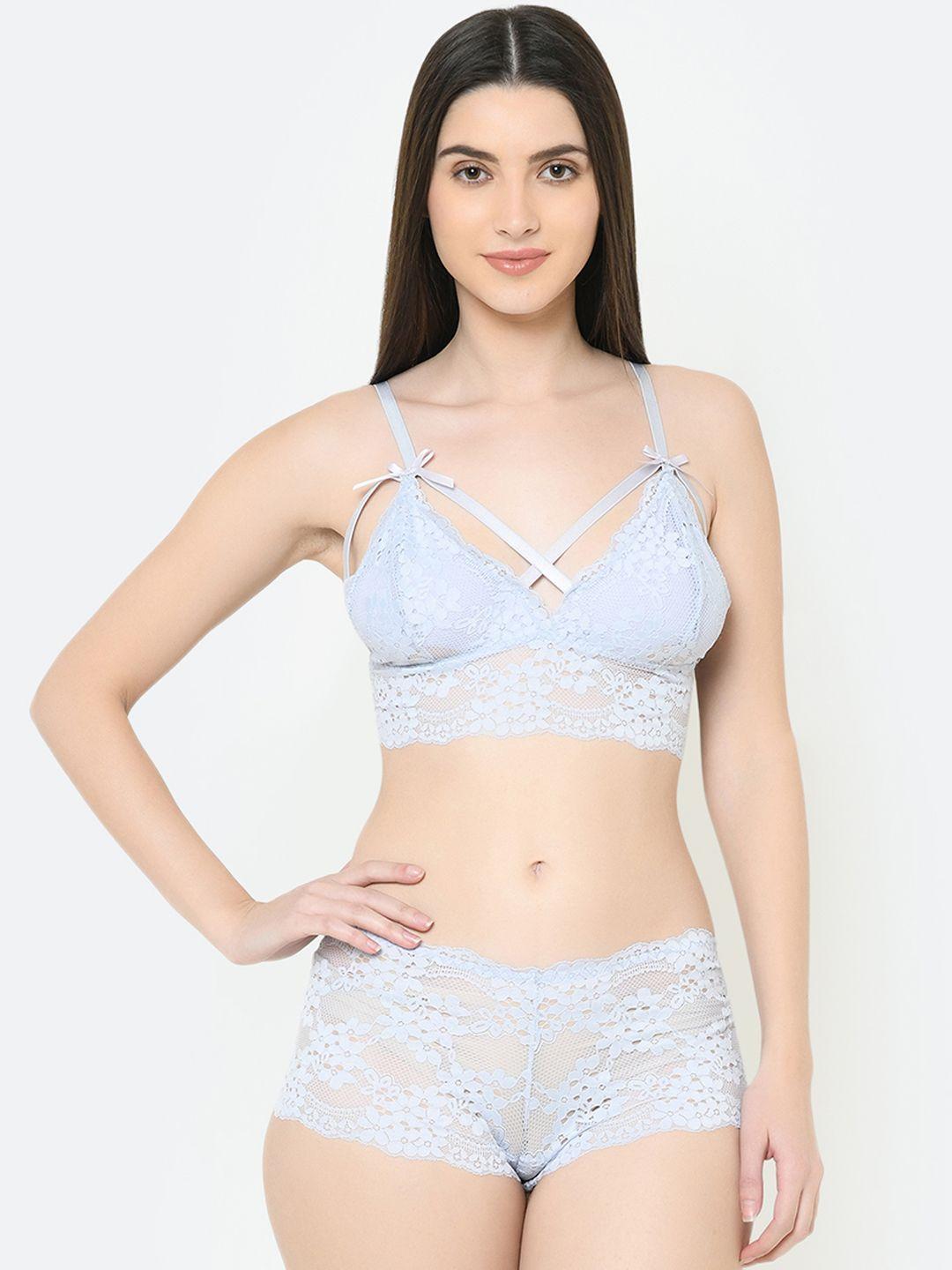 da intimo women grey solid lace lingerie set  di-1251 grey-c20