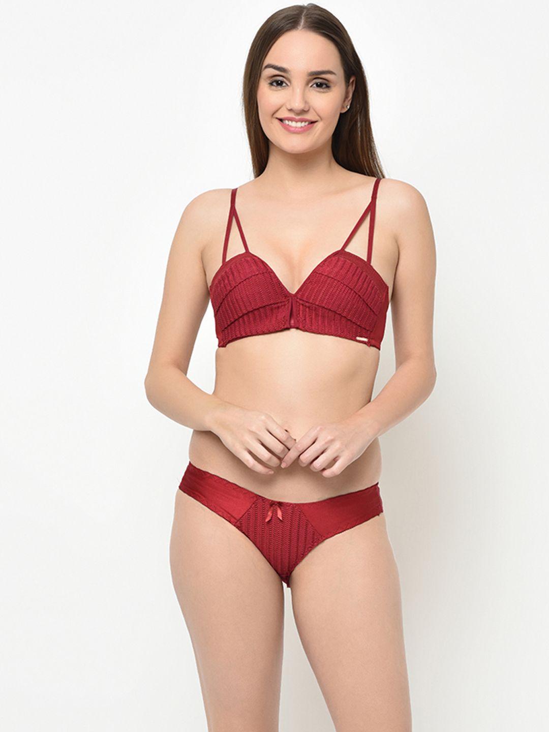 da intimo women maroon solid cage push up lingerie set di-1267