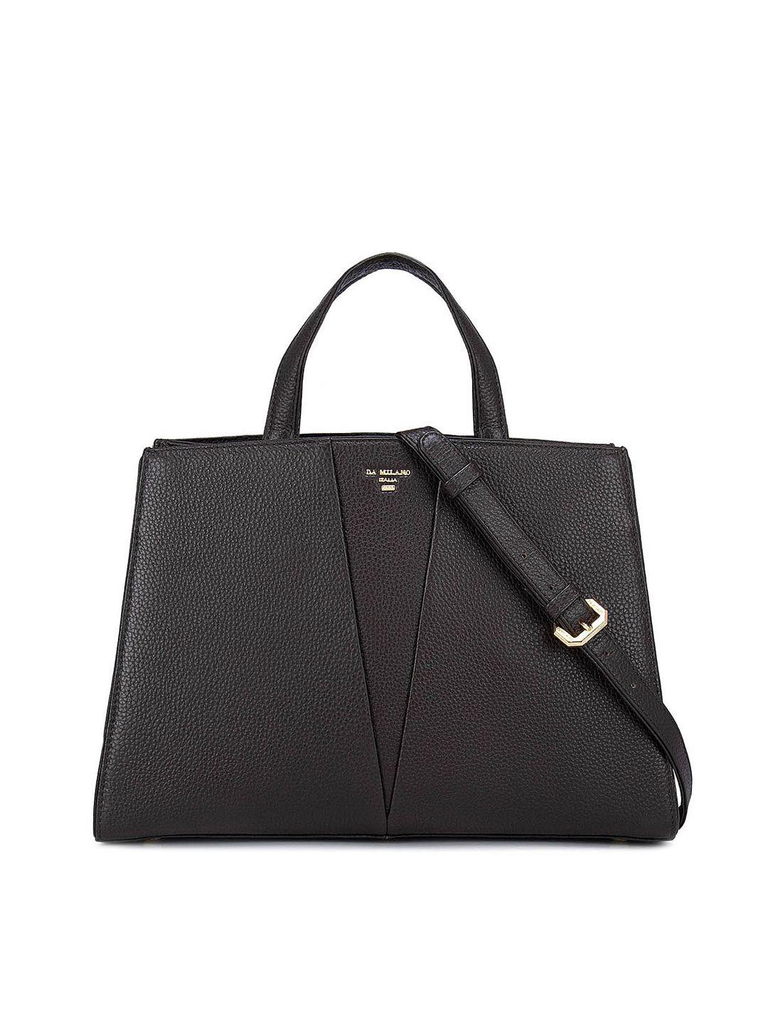 da milano black textured leather structured handheld bag