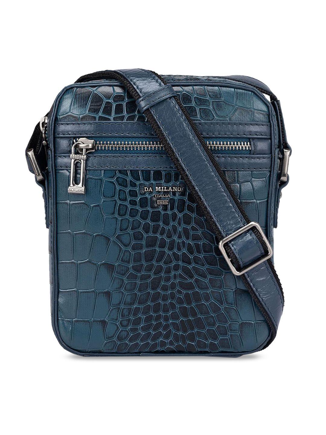 da milano blue leather structured sling bag