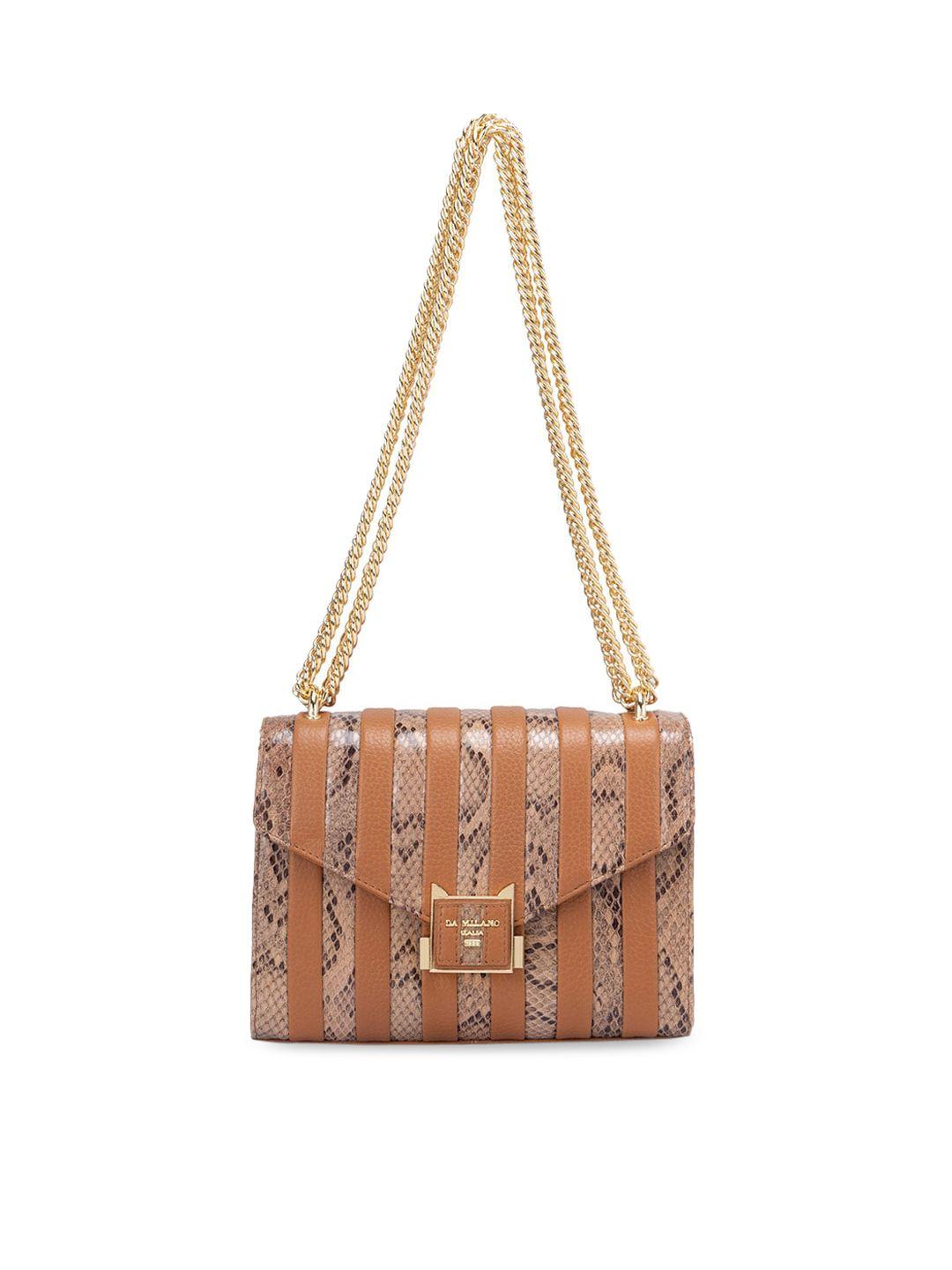 da milano brown textured leather structured sling bag