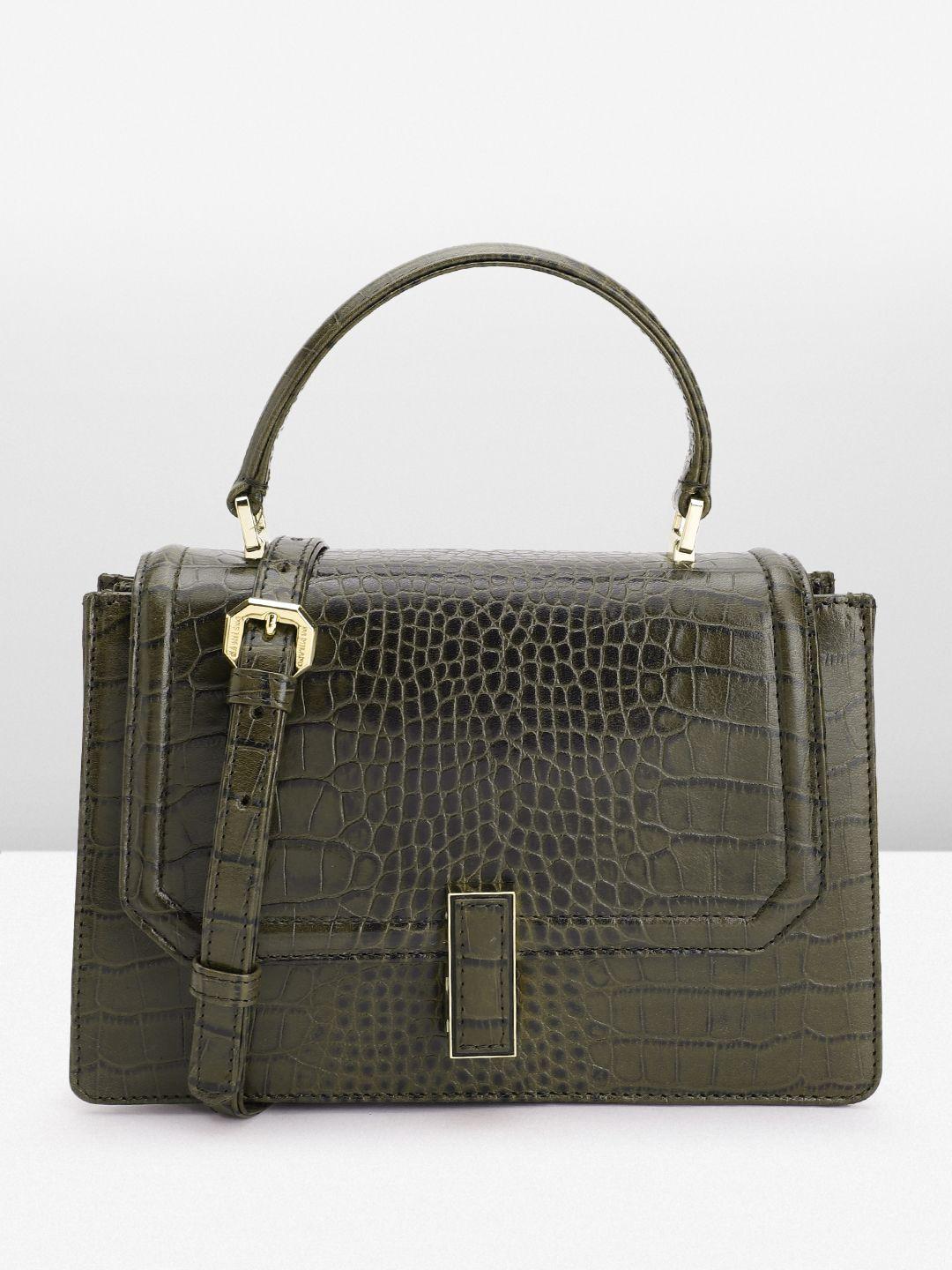 da milano croc textured leather structured satchel bag