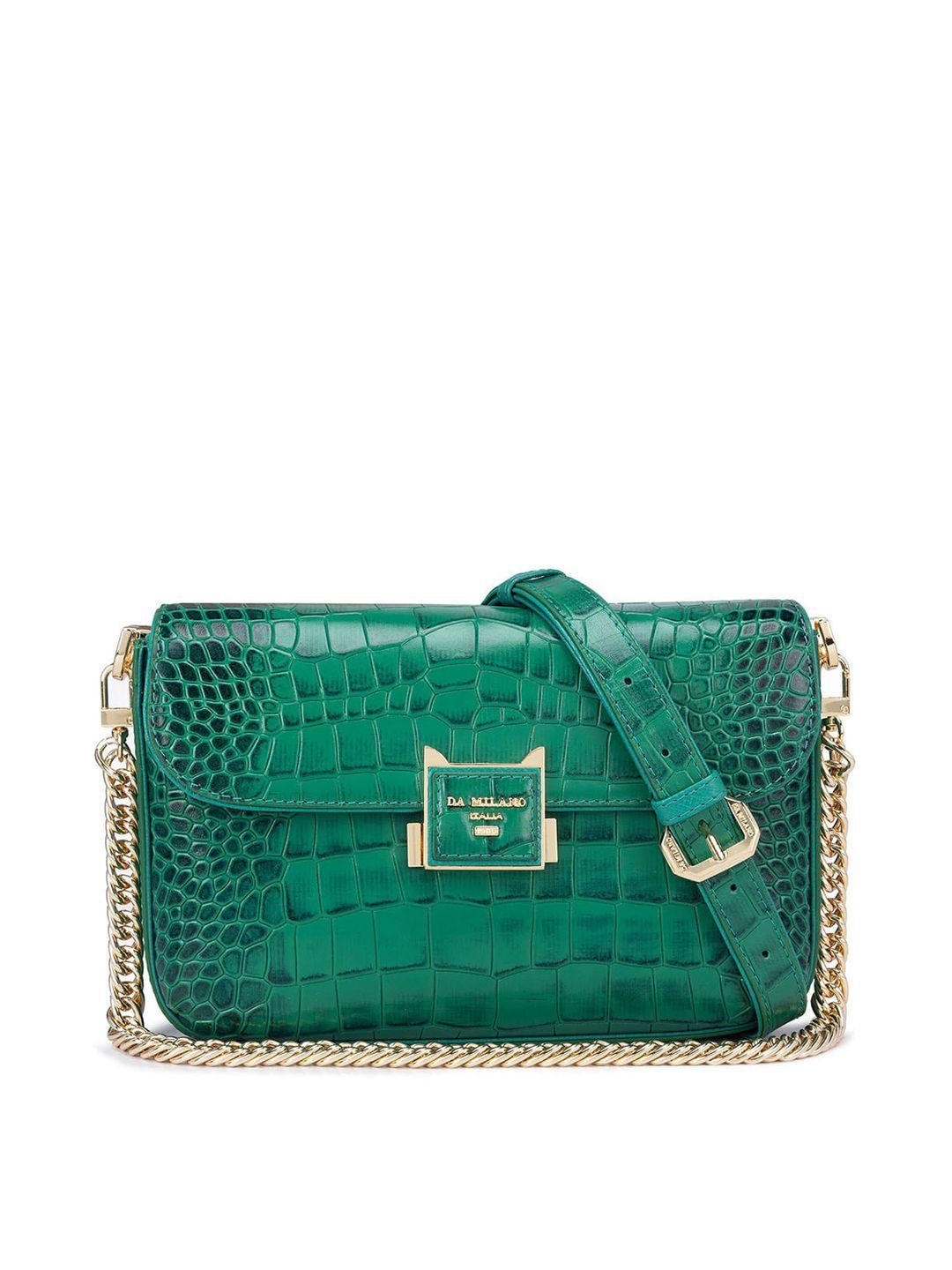 da milano green textured leather structured sling bag