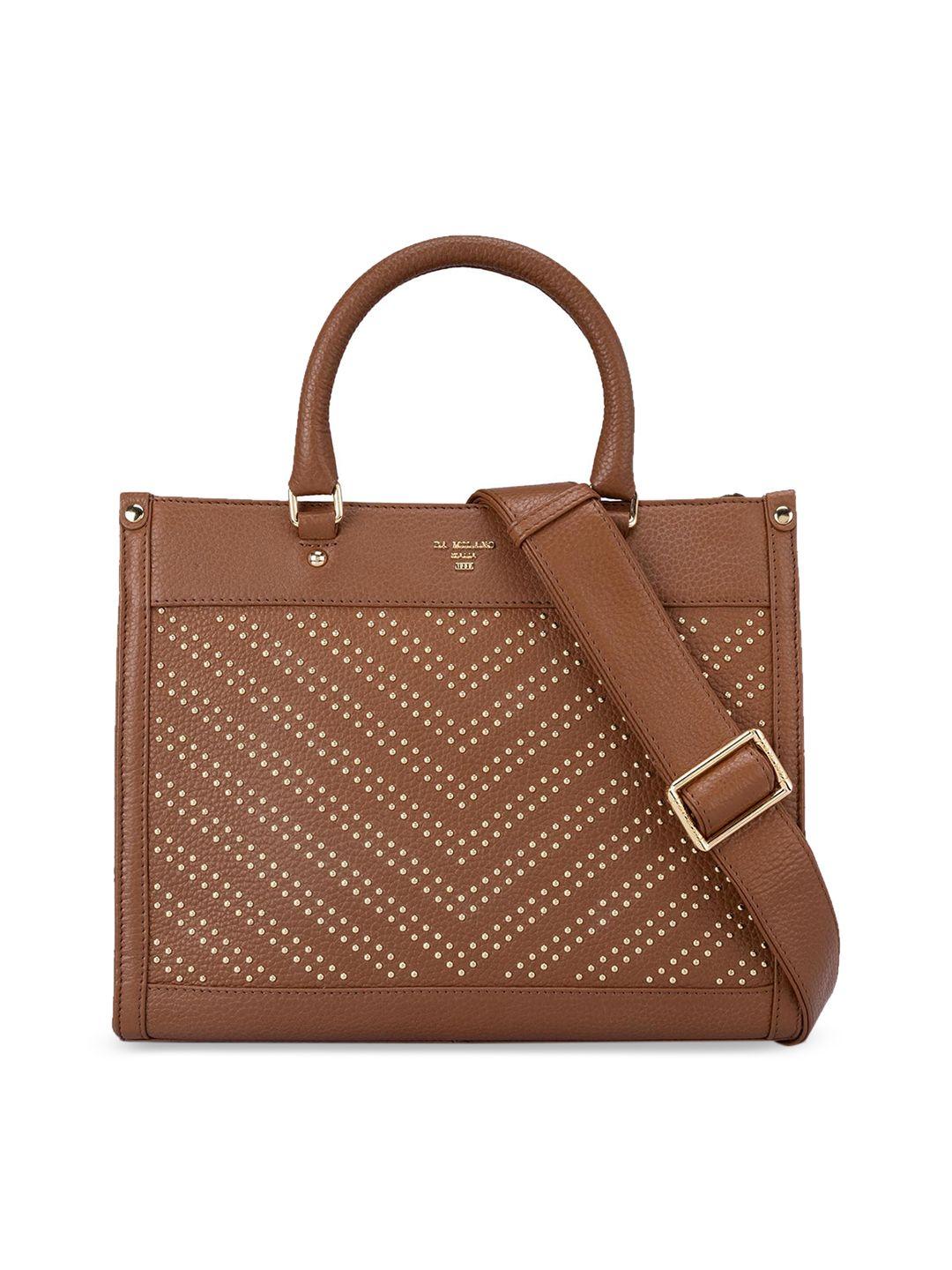 da milano leather swagger handheld bag with cut work