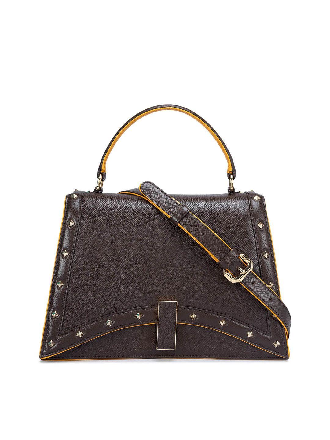 da milano leather textured embellished satchel bag