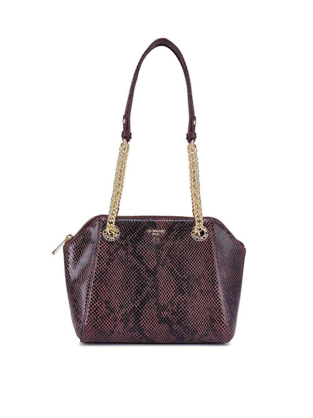da milano maroon animal textured leather structured shoulder bag with tasselled