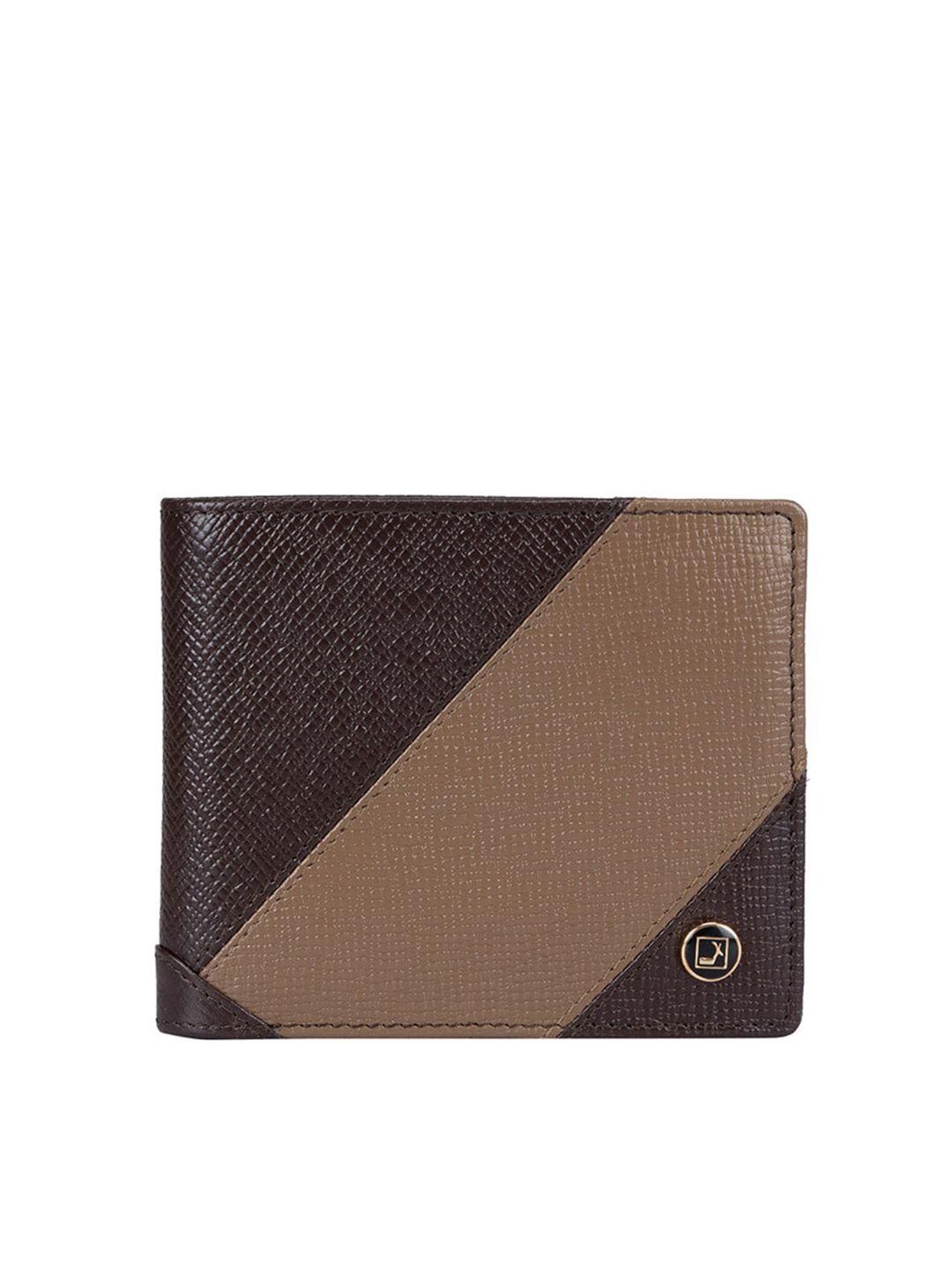 da milano men beige & brown colourblocked leather two fold wallet