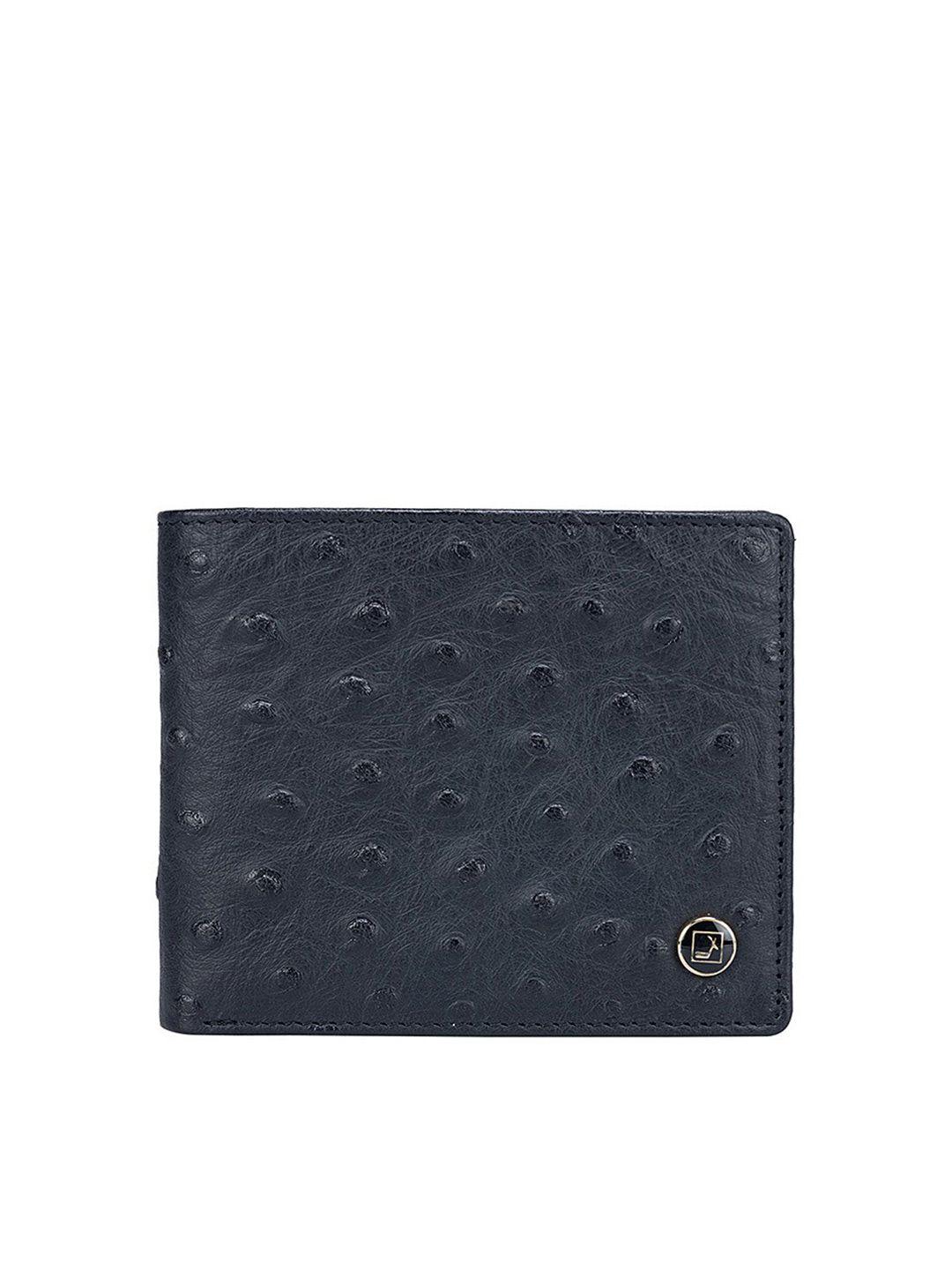 da milano men black & grey textured leather two fold wallet