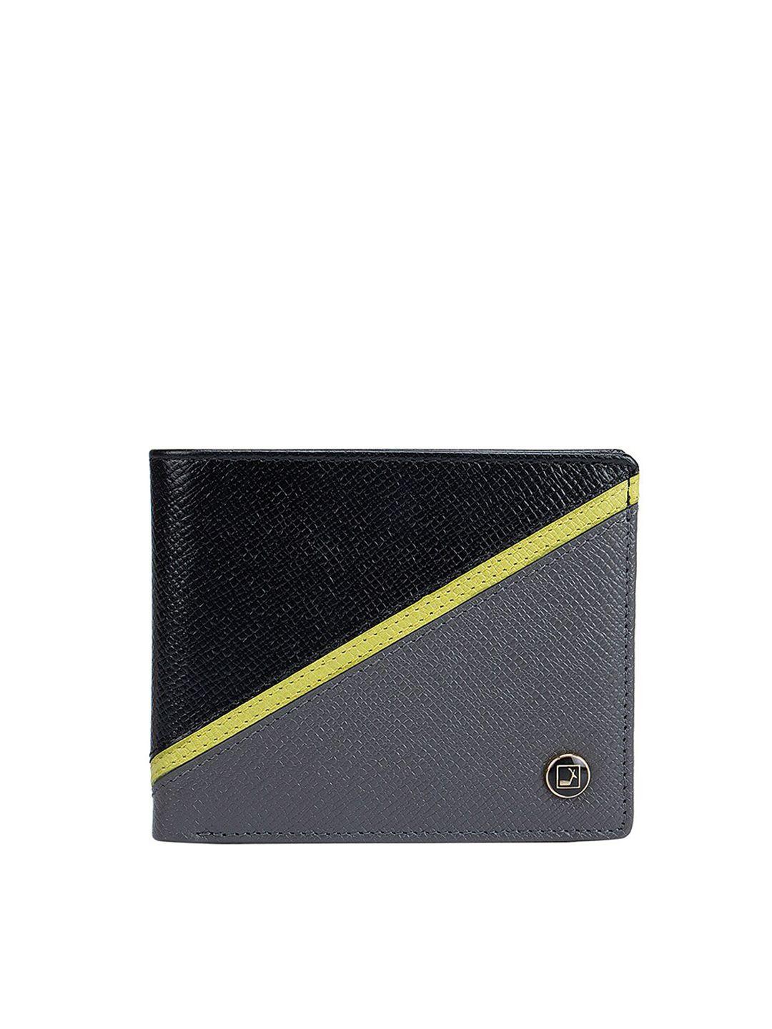 da milano men black & yellow textured leather two fold wallet
