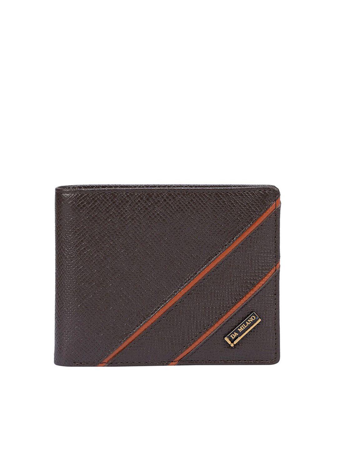 da milano men brown textured cut work leather two fold wallet