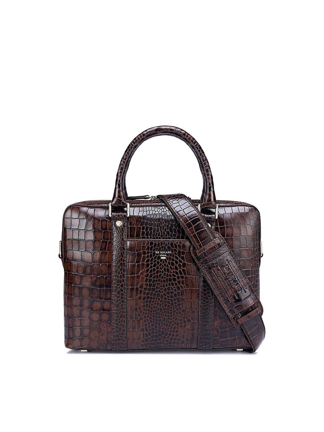 da milano men textured leather laptop bag