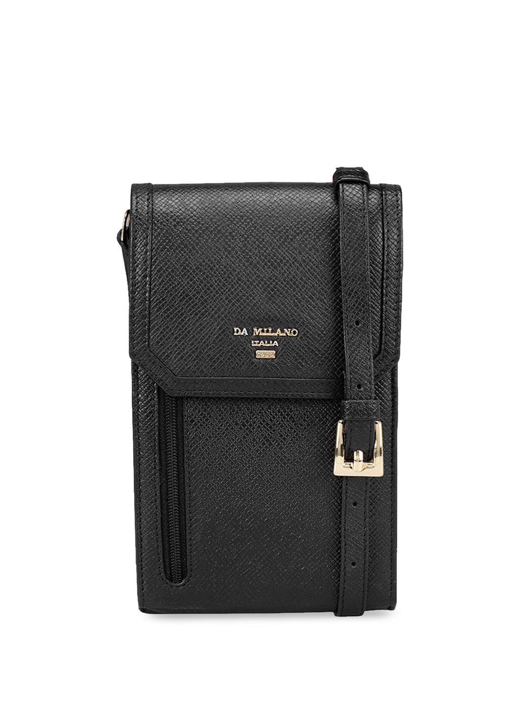 da milano men textured leather mobile pouch with sling strap