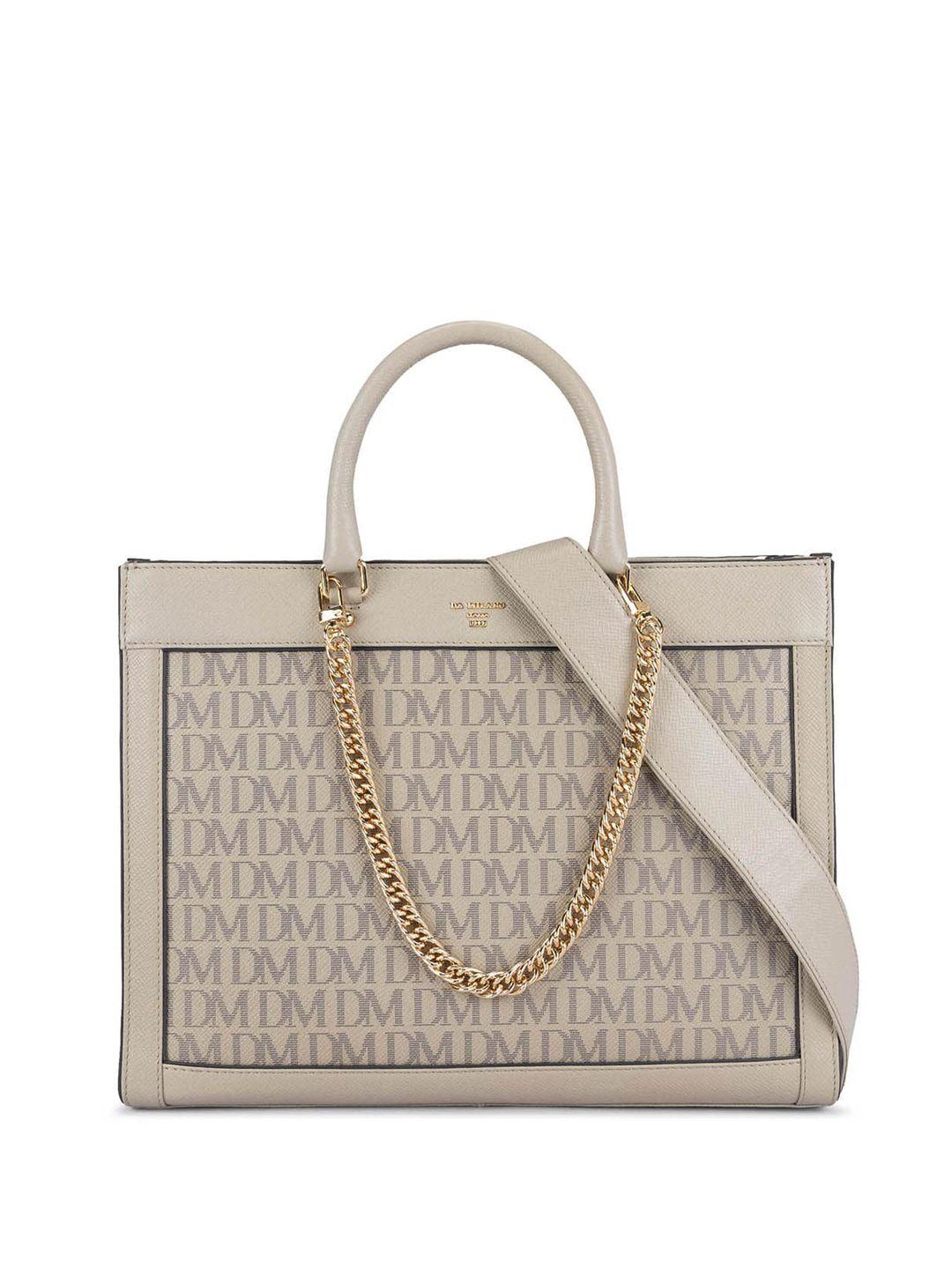 da milano typography printed leather structured handheld bag