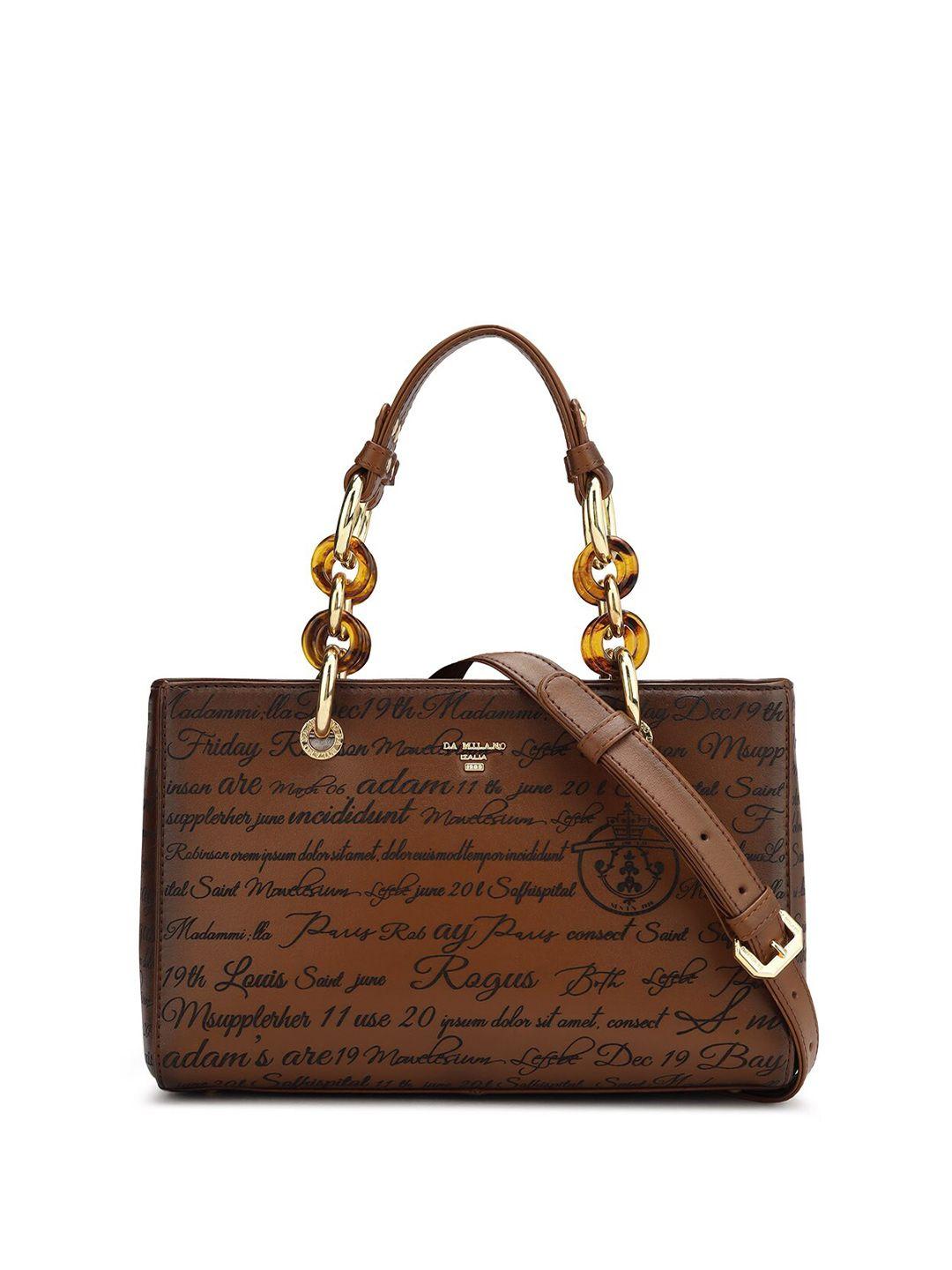 da milano typography printed leather structured handheld bag