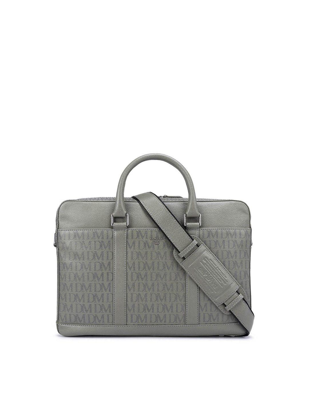 da milano unisex grey textured leather laptop bag