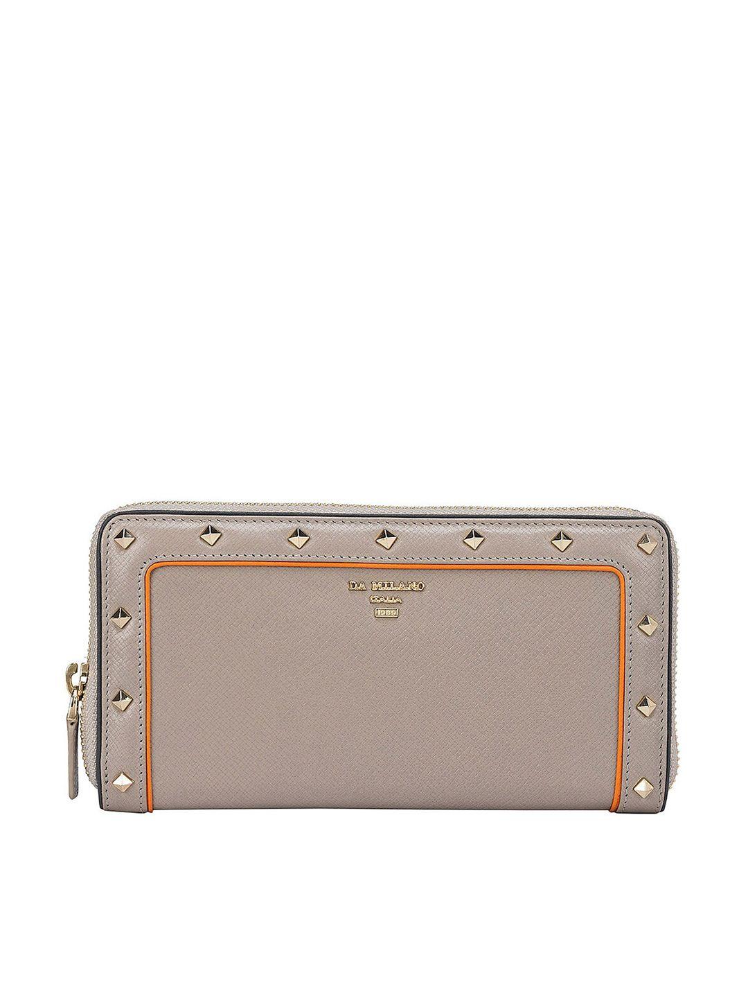 da milano women beige & gold-toned textured leather two fold wallet